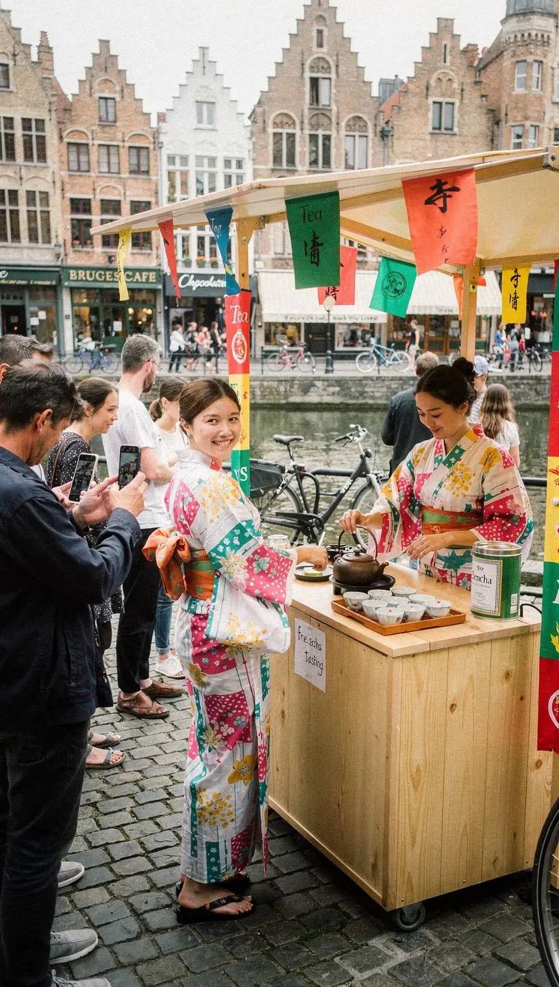 Feuilles de thé vert Sencha fraîches disposées sur une surface en bois, illustrant l'authenticité japonaise.