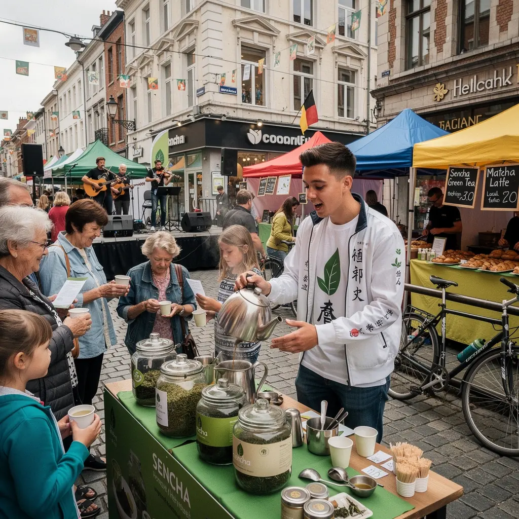 Tasse de thé vert Sencha fumante avec une légère brume, mettant en avant sa couleur vibrante et son arôme.