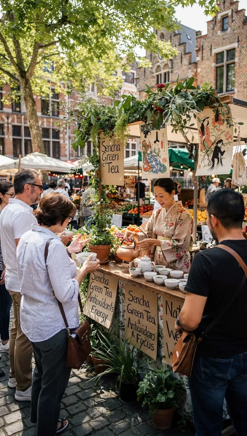 Bouteille de thé glacé Sencha, présentée sur une table ensoleillée, reflétant une dégustation rafraîchissante.