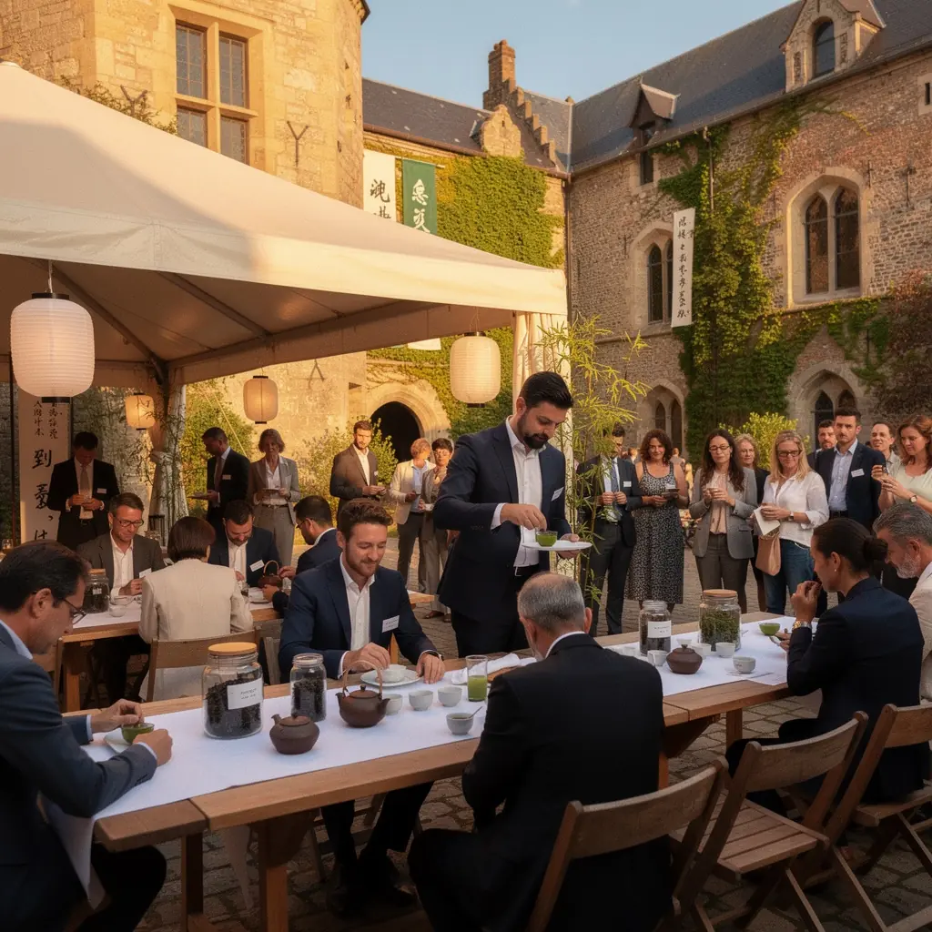 Feuille de thГ© vert Sencha fraГ®chement cueillie sur fond naturel.